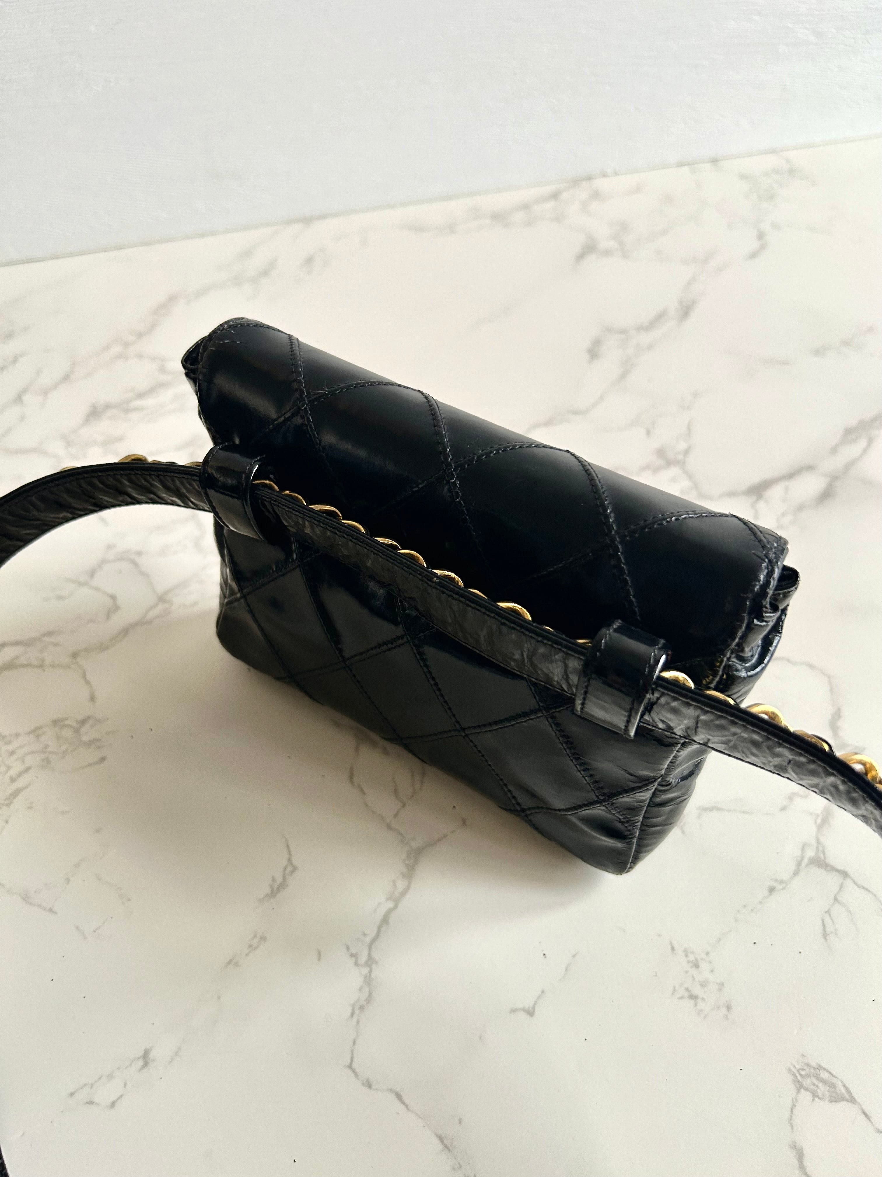 CHANEL Rare Black Leather Swivel Clasp Two-way/Belt Bag/Shoulder Bag/Clutch