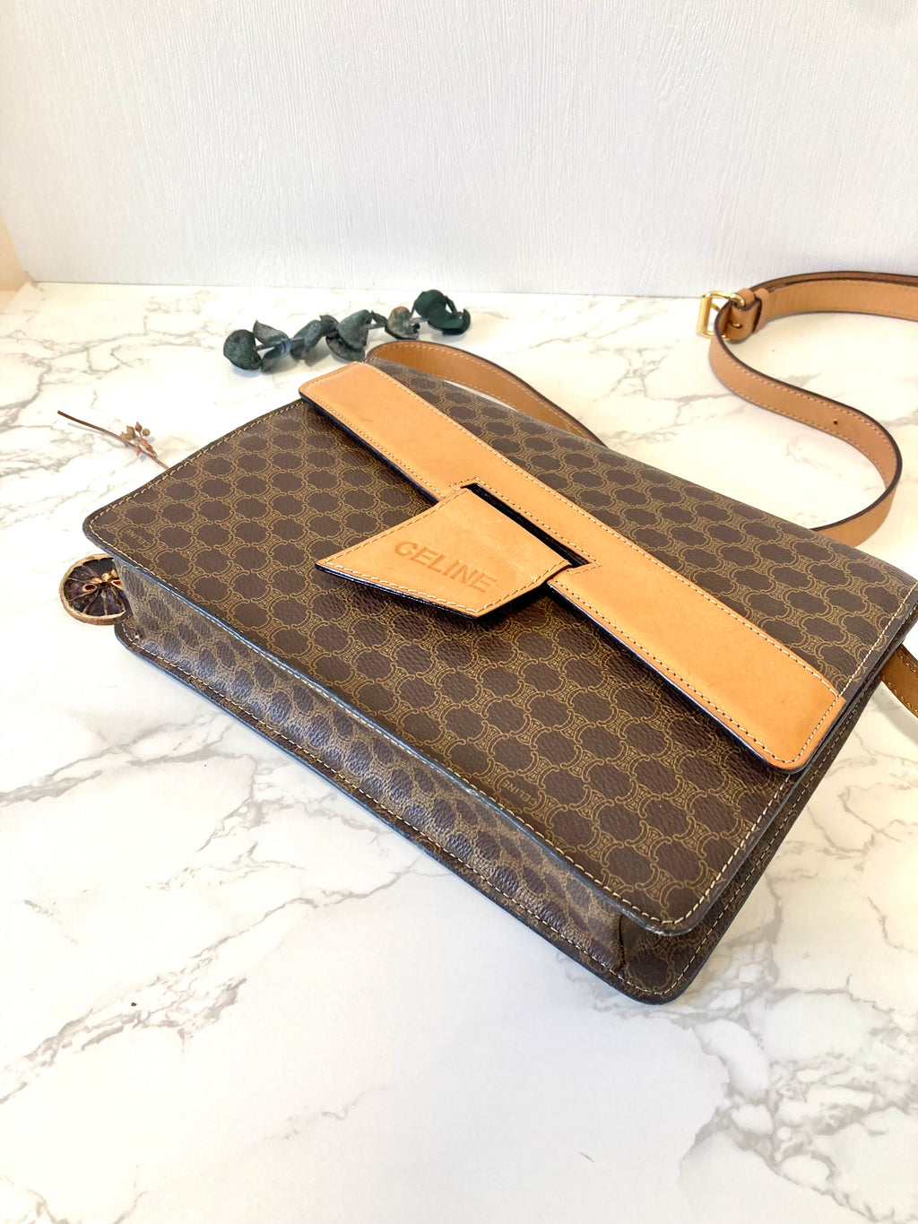 CELINE Rare Brown Macadam Crossbody Messenger Bag