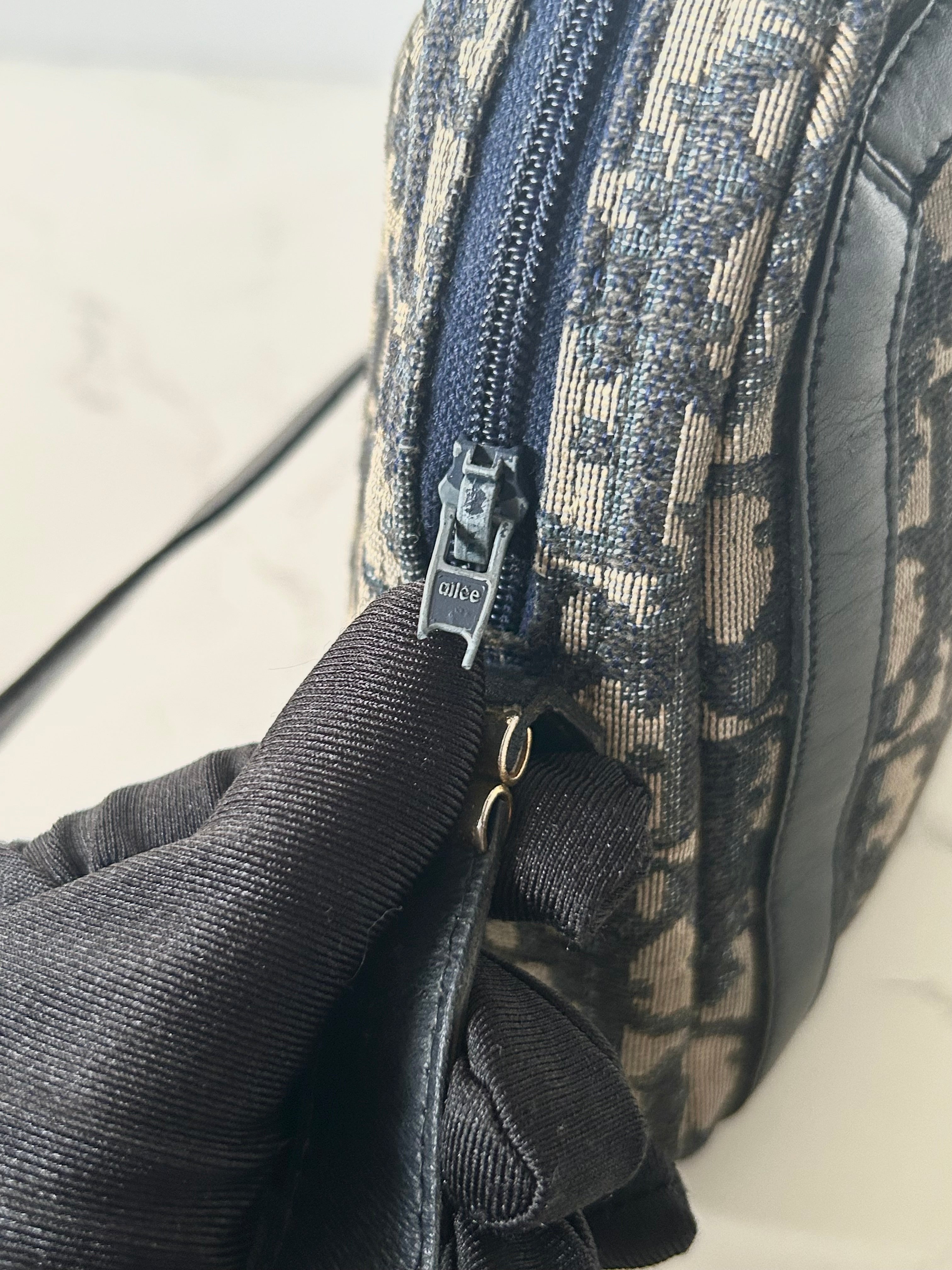 CHRISTIAN DIOR dark blue monogram shoulder bag/side bag/oblique bag