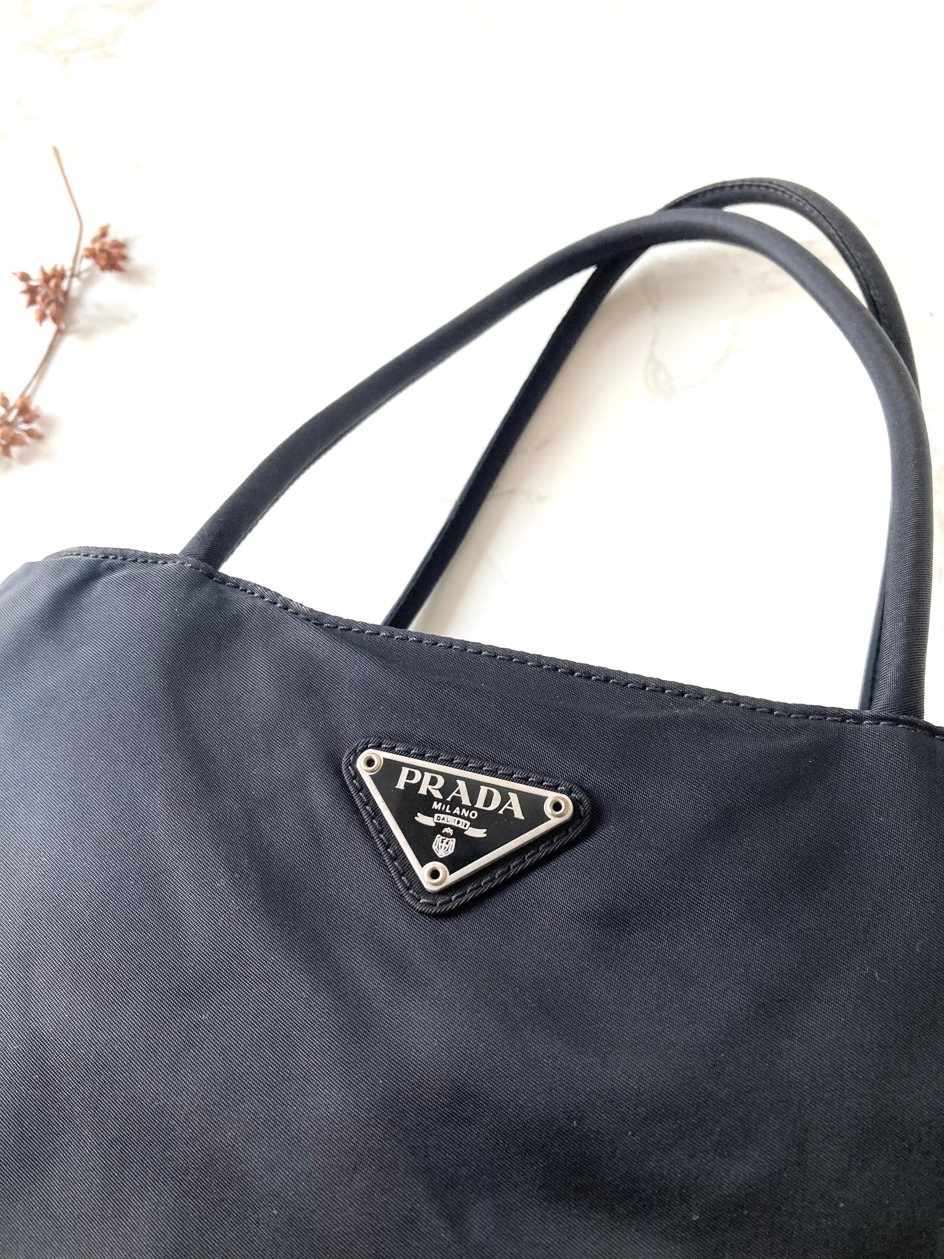 PRADA Nylon Black x Silver Small Tote