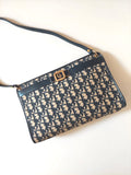 CHRISTIAN DIOR dark blue monogram shoulder bag / side bag