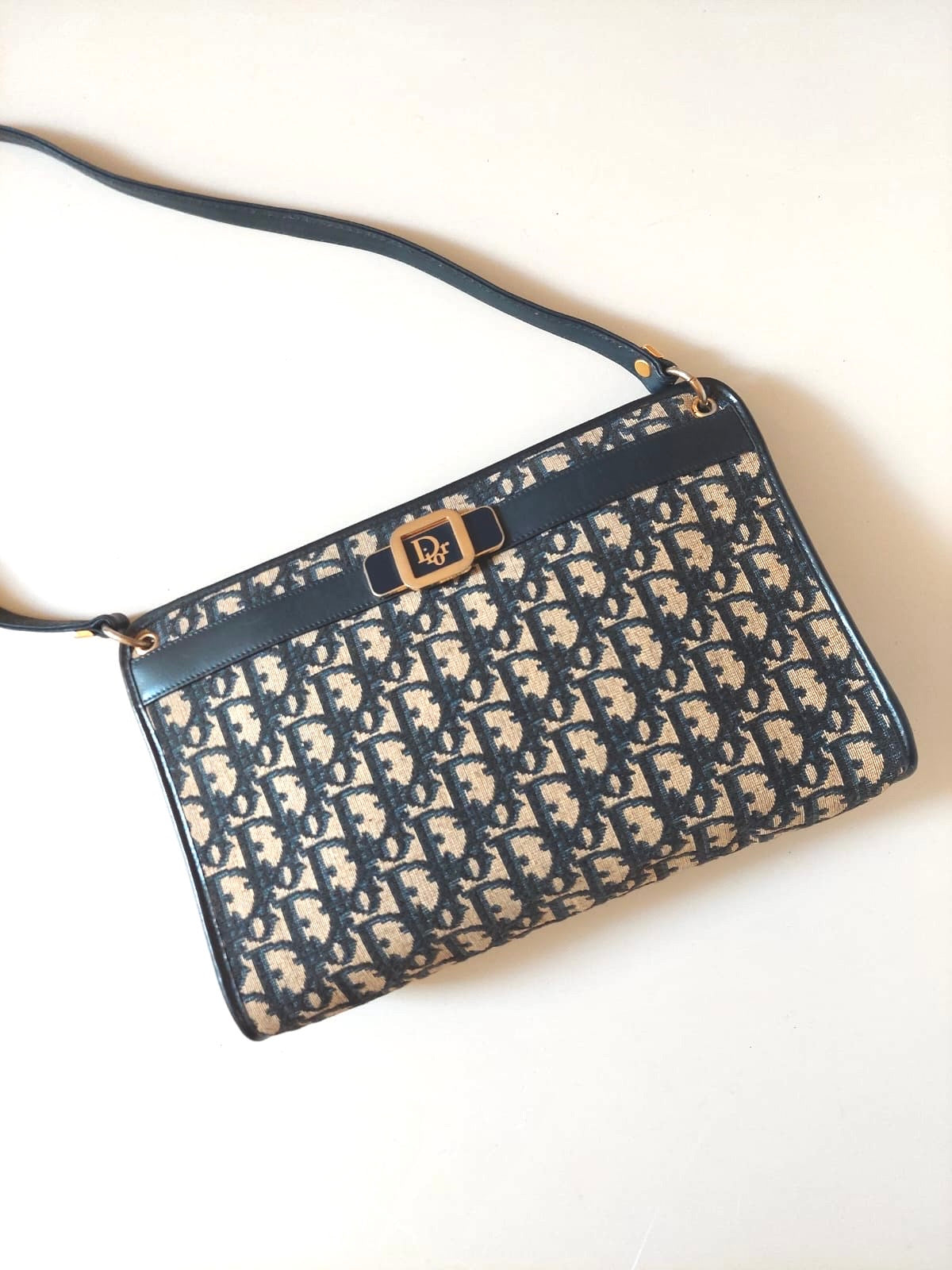 CHRISTIAN DIOR dark blue monogram shoulder bag / side bag