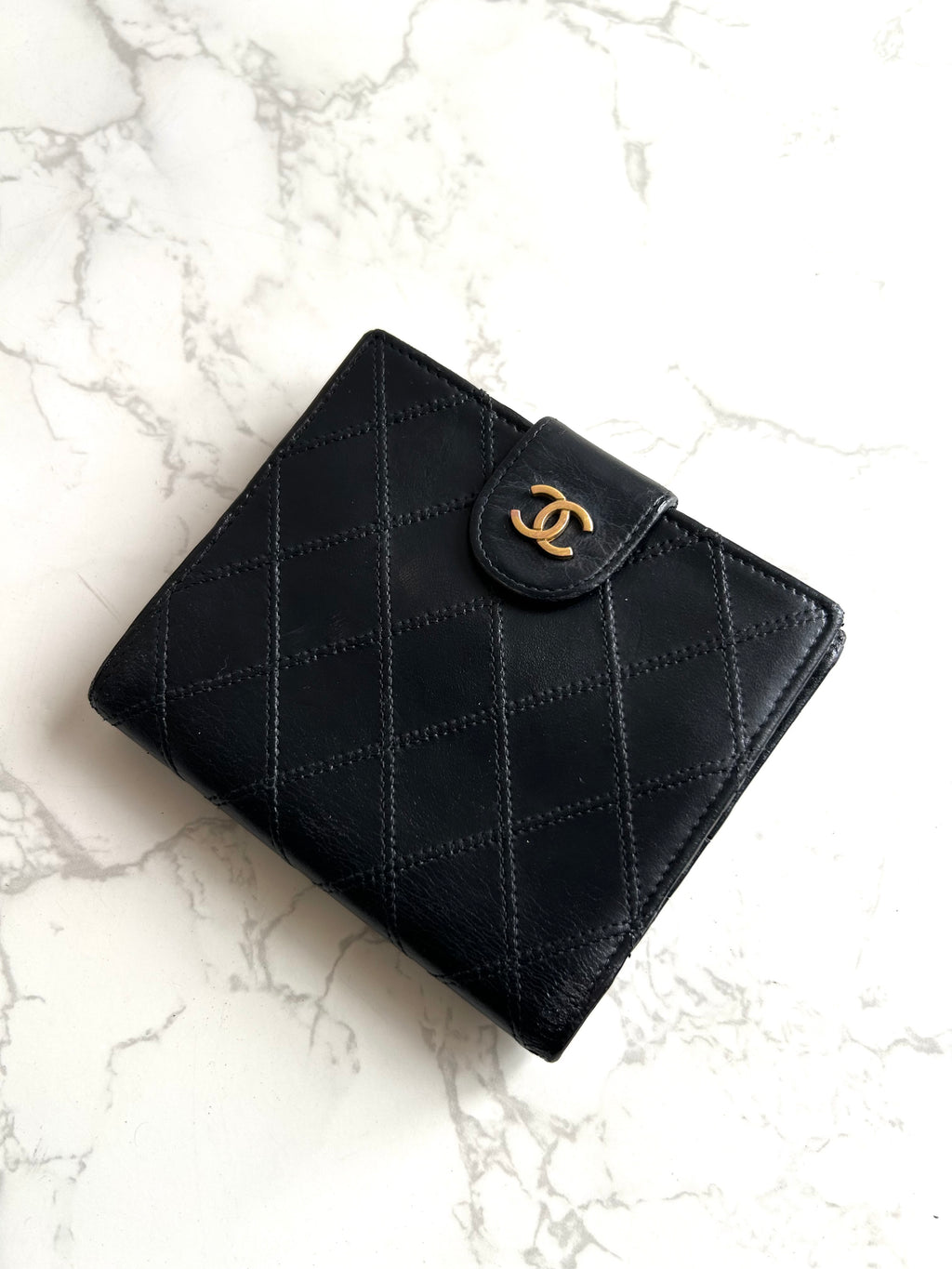 Chanel double-sided lambskin black short wallet / coin purse