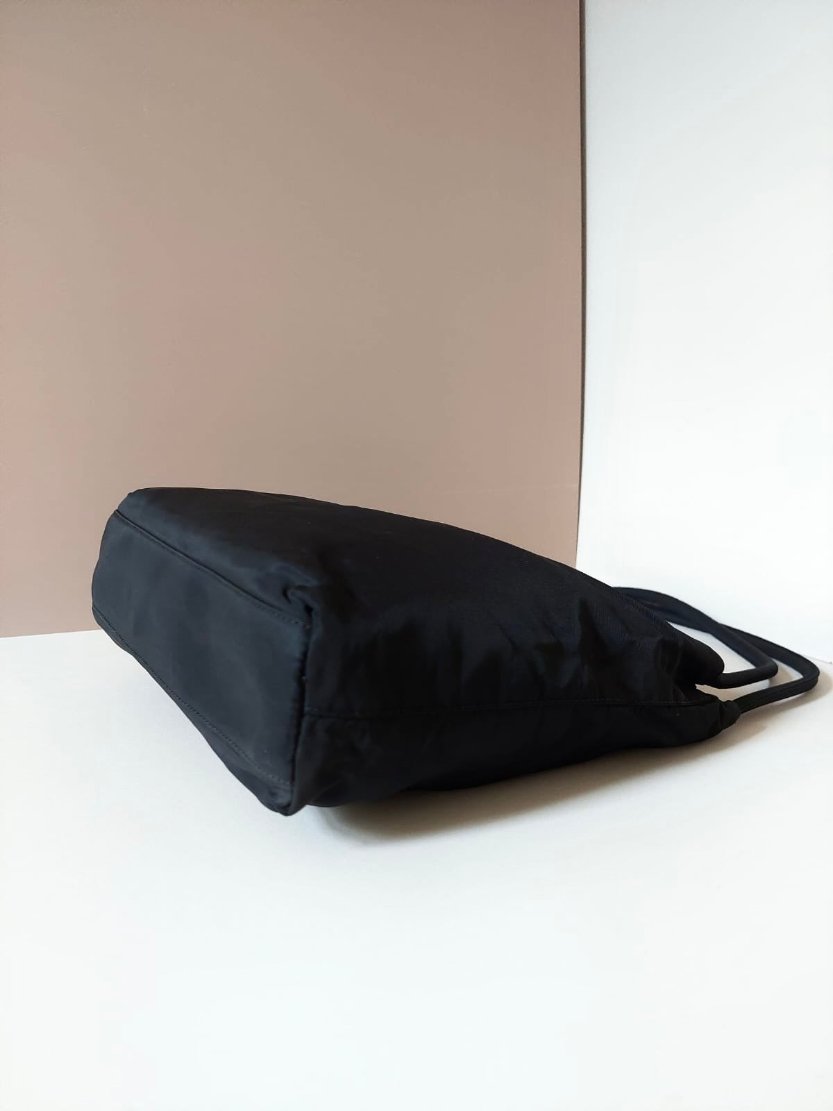 PRADA black silver triangle nylon tote bag/shoulder bag/handbag