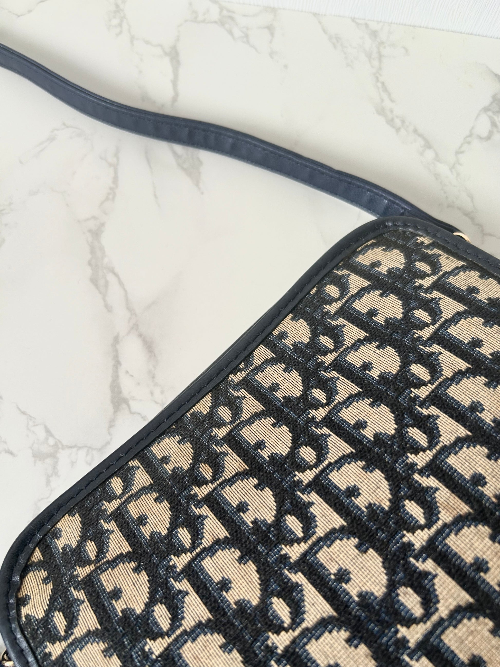 CHRISTIAN DIOR dark blue and black monogram shoulder bag / side bag / oblique bag