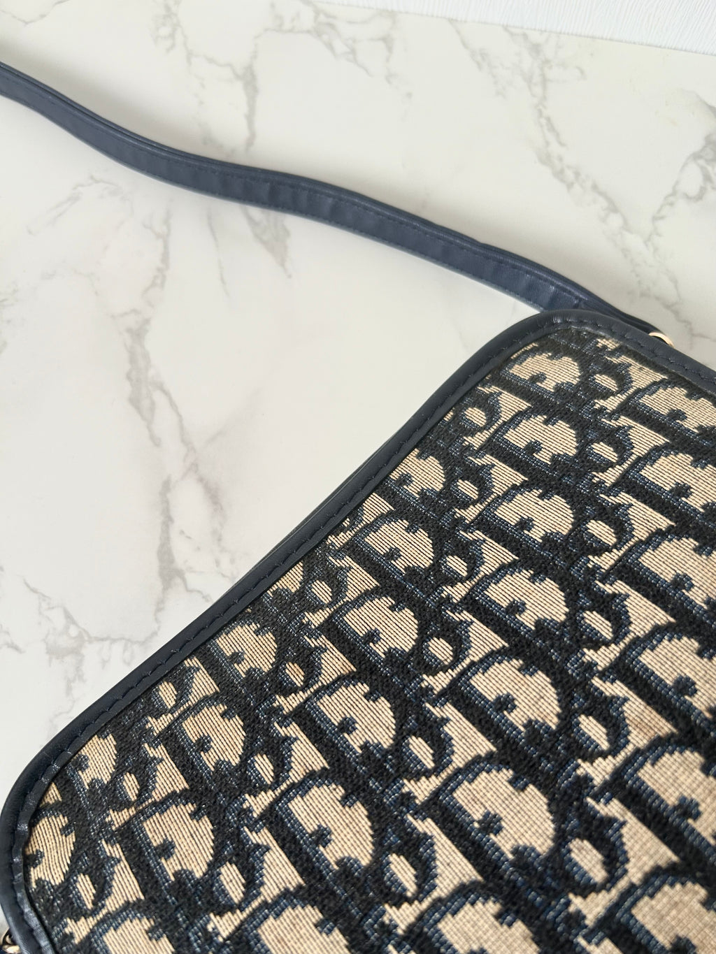 CHRISTIAN DIOR dark blue and black monogram shoulder bag / side bag / oblique bag