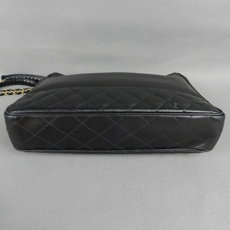 CHANEL Black Metalasse lambskin chain tote bag / side bag
