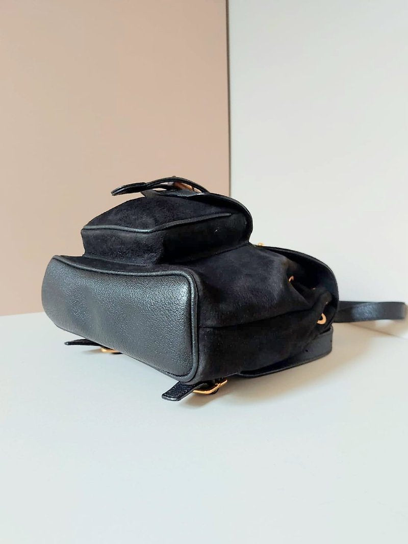 GUCCI classic black leather bamboo small backpack/rucksack/backpack