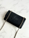 CHANEL rare black lambskin chain strap WOC/side bag/oblique bag