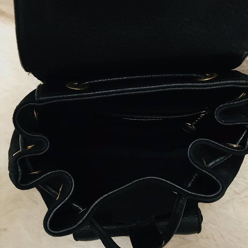 GUCCI classic black leather bamboo small backpack/rucksack/backpack