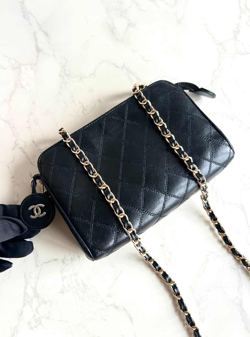 Chanel黑金色小羊皮革斜背包 單肩包 側背包 中古包
