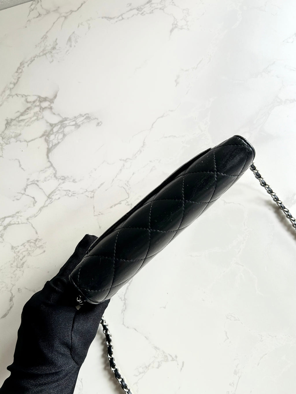 CHANEL Black Lambskin WOC Long Wallet / Side Bag / Crossbody Bag