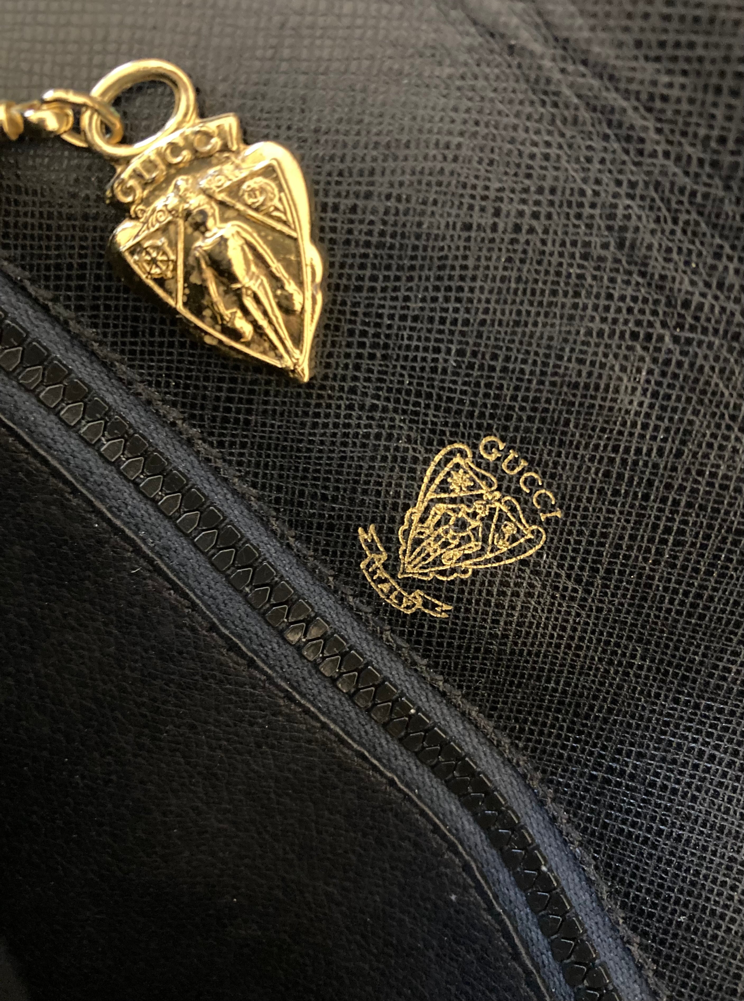 GUCCI Black x Gold Leather Shoulder Bag
