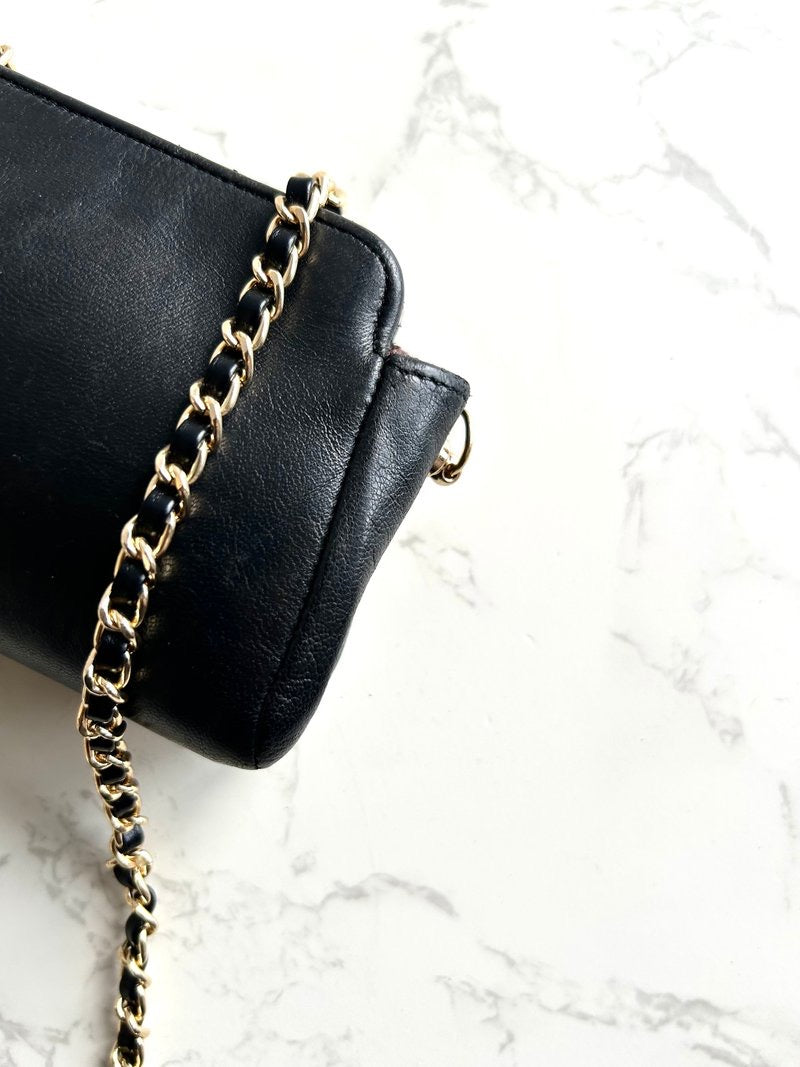 Chanel black leather second-hand bag crossbody bag shoulder bag side backpack second-hand bag