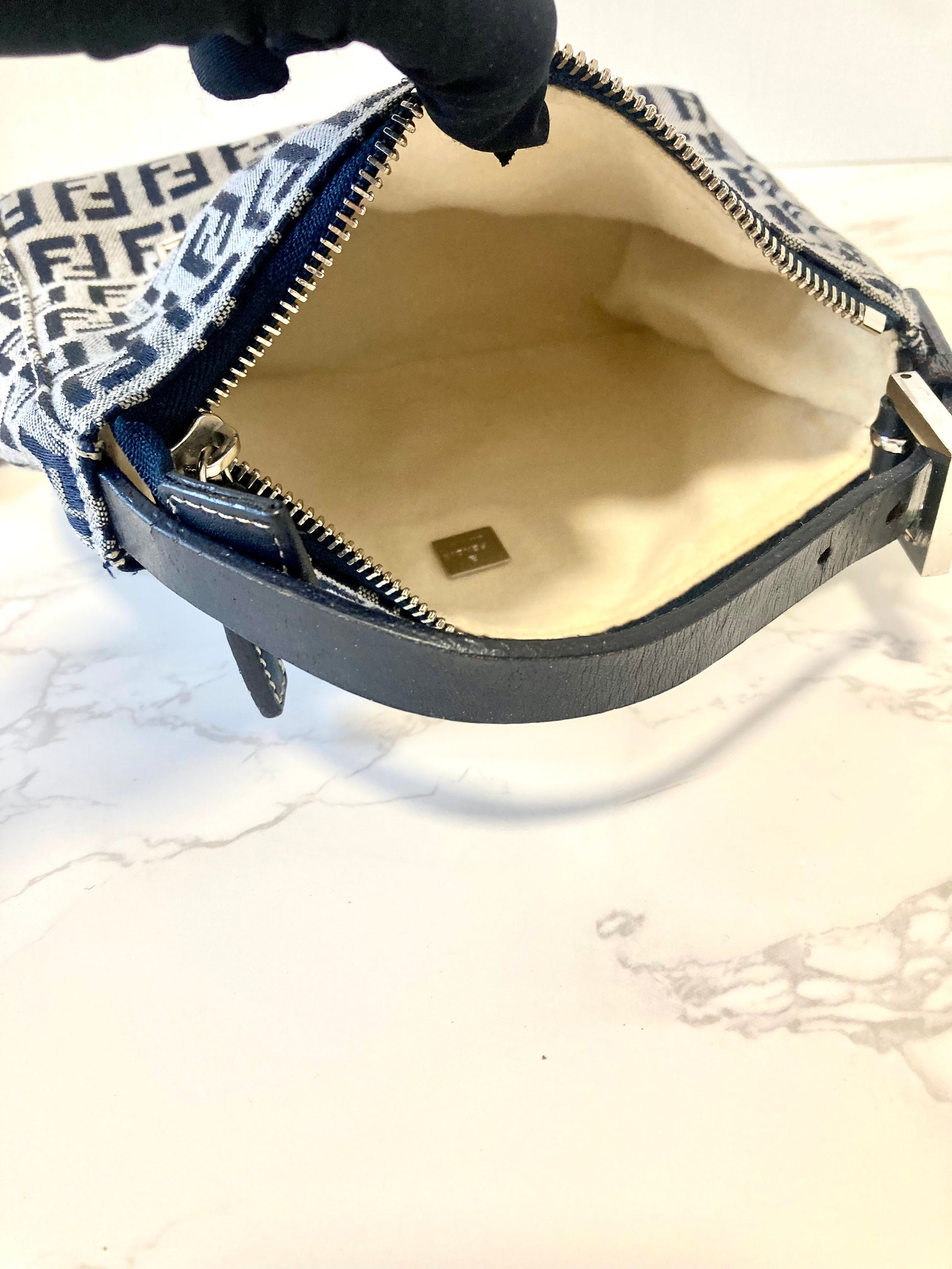 FENDI Navy Blue Zucchino Lunchbox Handbag