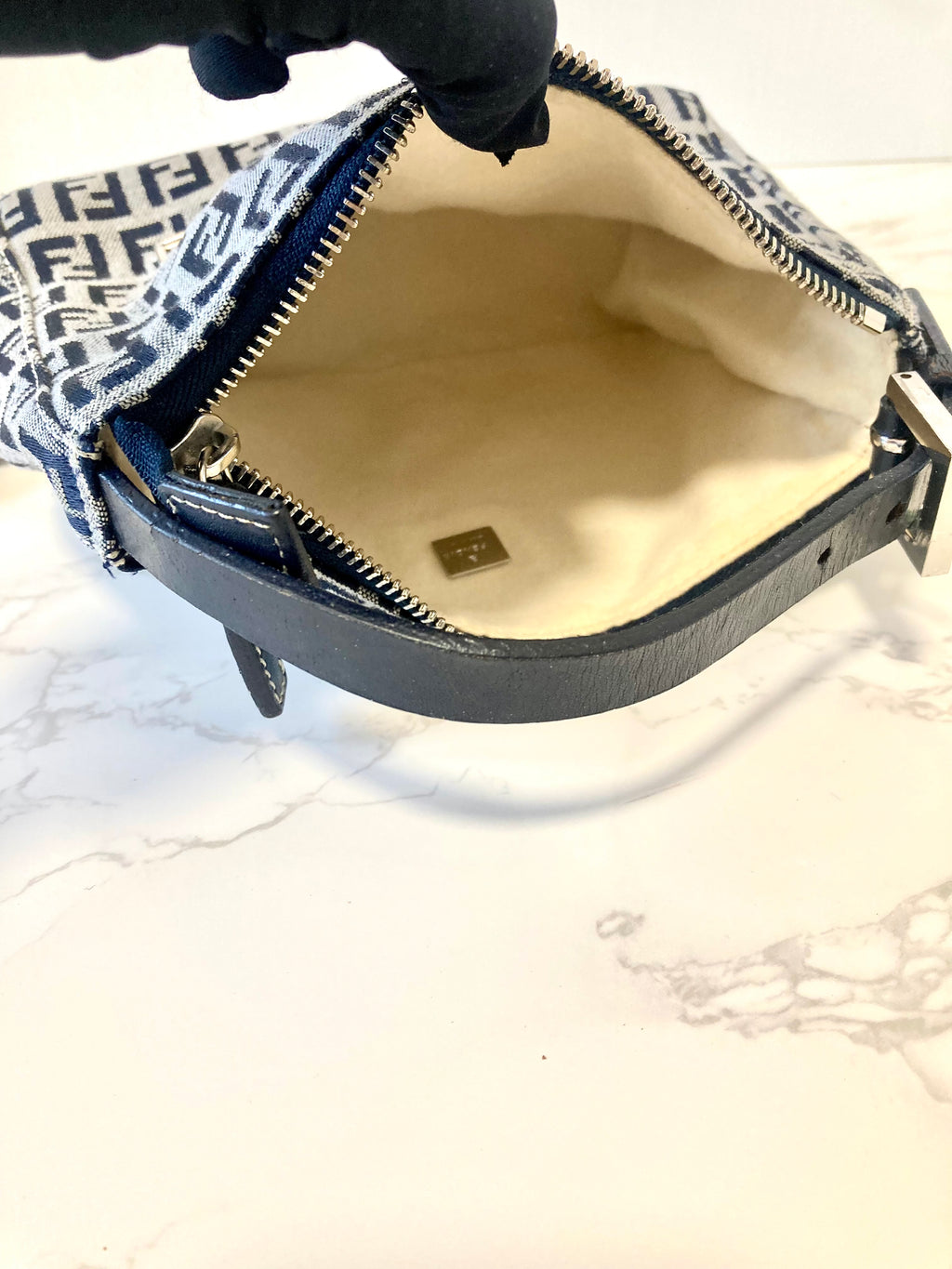 FENDI Navy Blue Zucchino Lunchbox Handbag