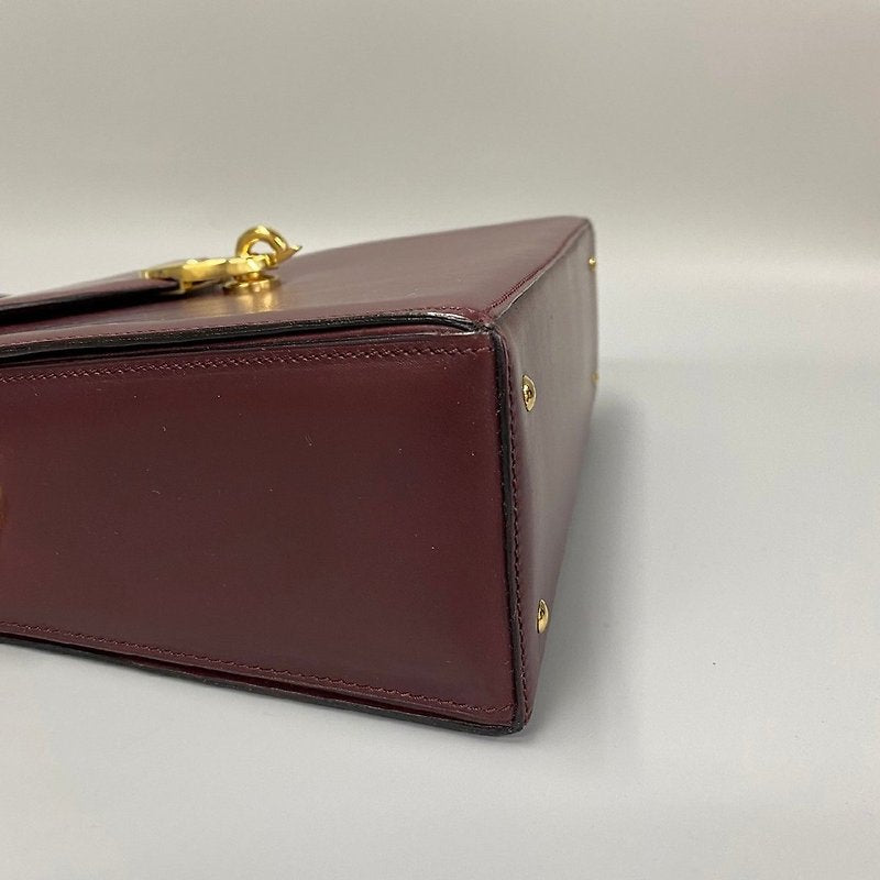 CELINE rare wine red double gold buckle leather box small bag/side backpack/underarm bag