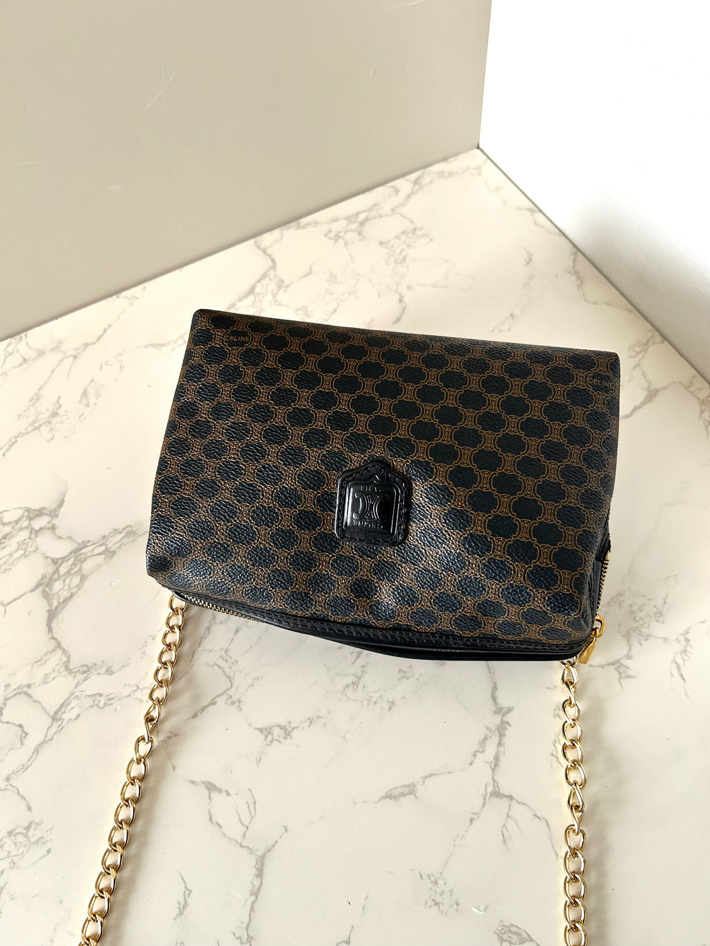 CELINE Rare Medium Cloud Black Old Flower Side Bag / Diagonal Bag