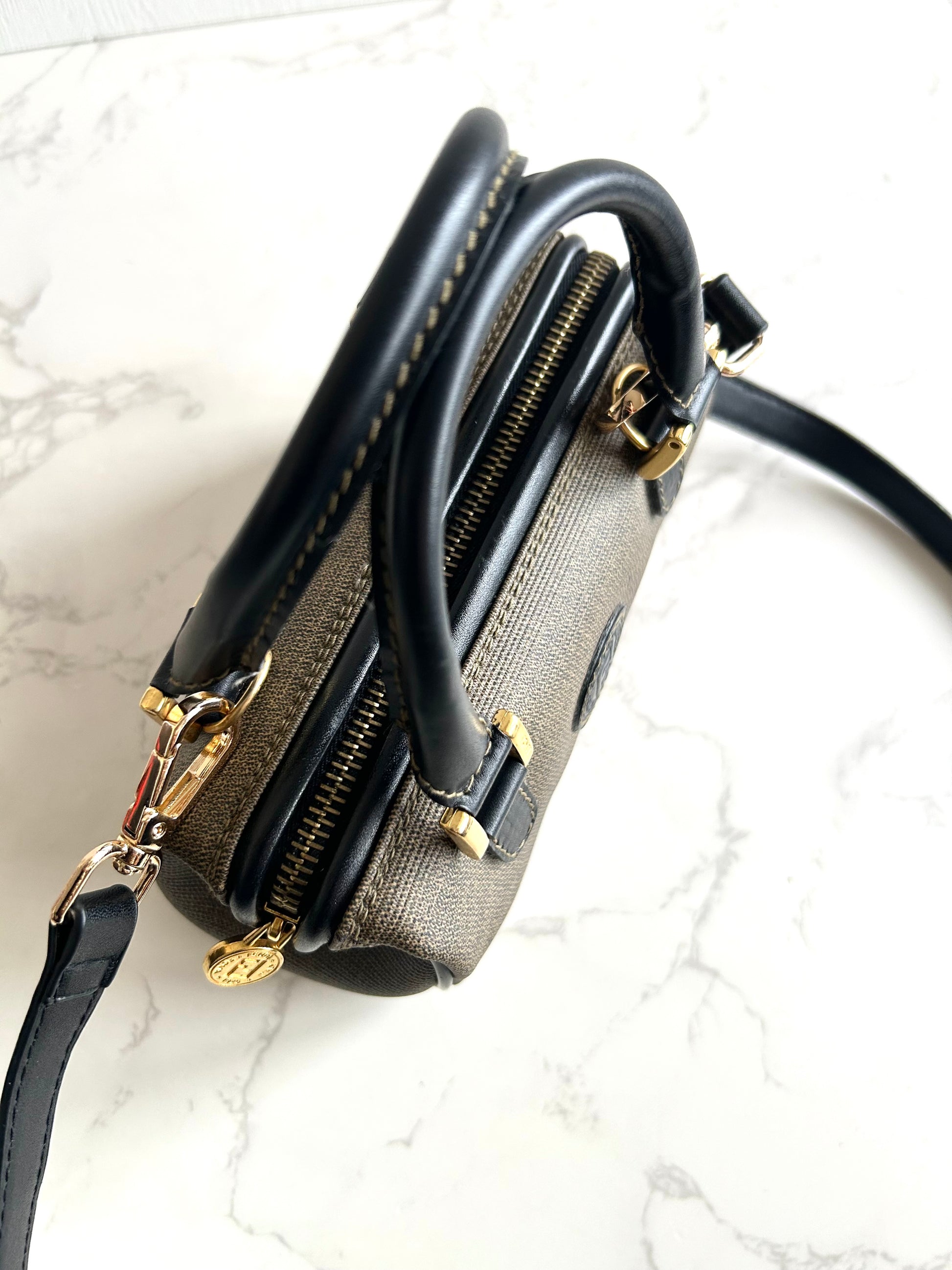 絕版中古包 Fendi 80-90s 迷你拼皮波士頓包 斜背包 側背包