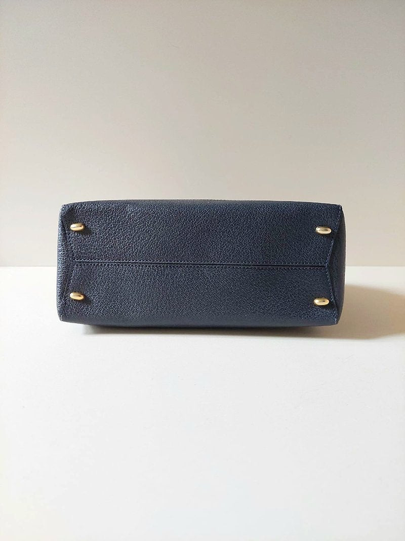 CELINE rare dark blue gold square buckle Kelly leather side bag / crossbody bag / handbag