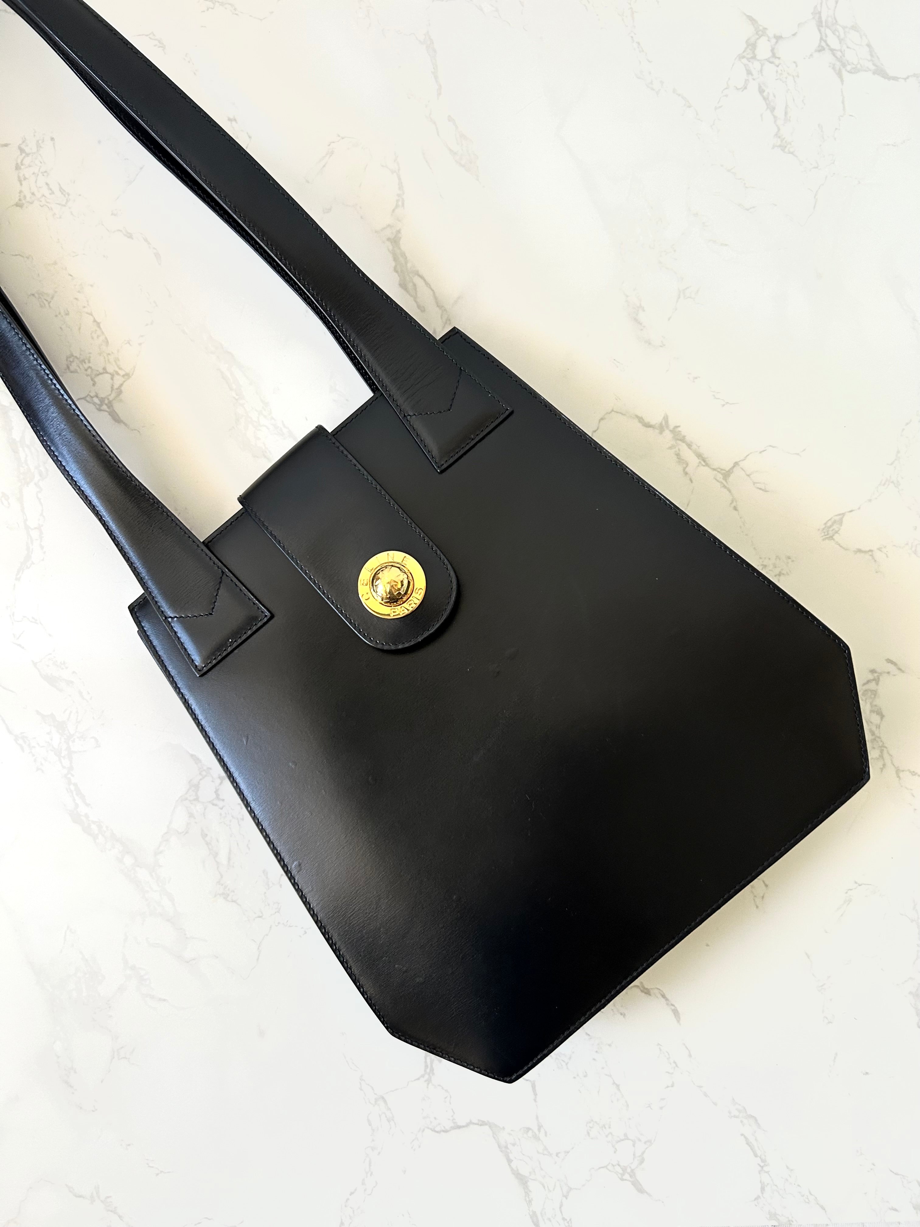 CELINE rare black and gold planet tote accordion bag / side backpack