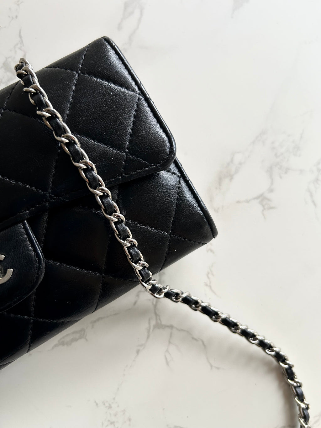 CHANEL Black Lambskin WOC Long Wallet / Side Bag / Crossbody Bag