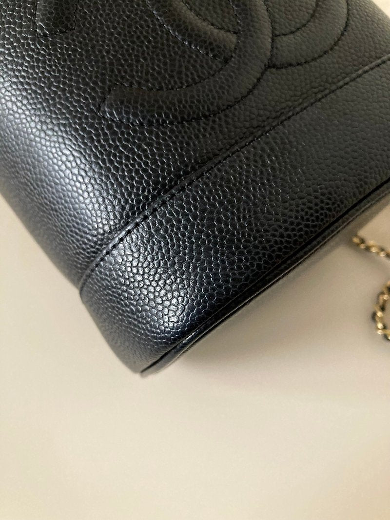 CHANEL 稀有豎版黑色魚子醬皮革Vanity盒子包/側背包/斜背包/手拿包