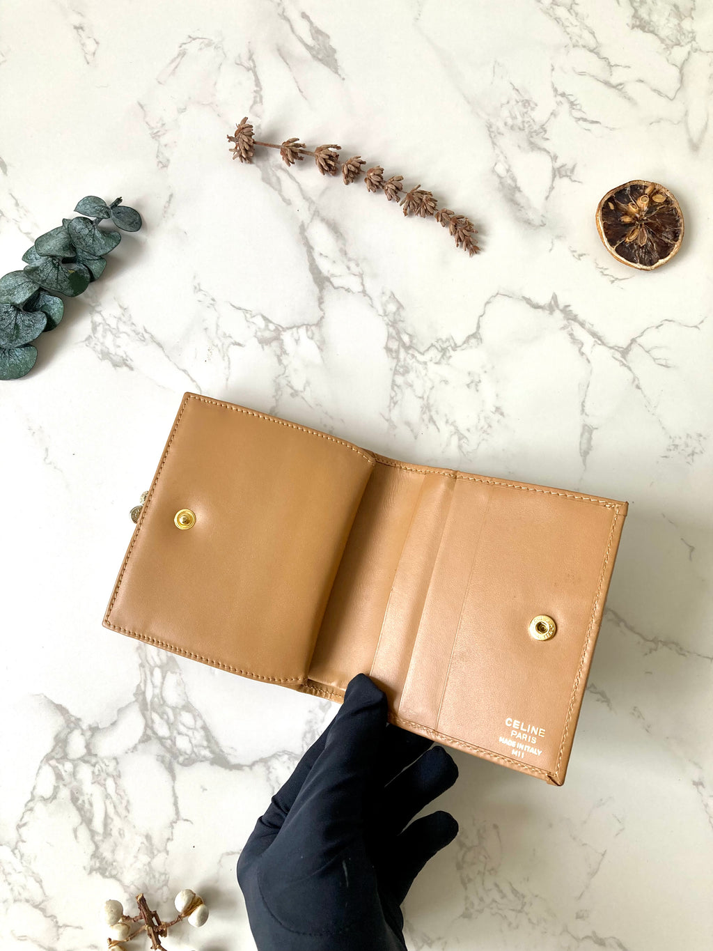 CELINE Brown Monogram Compact Bi-Fold Wallet