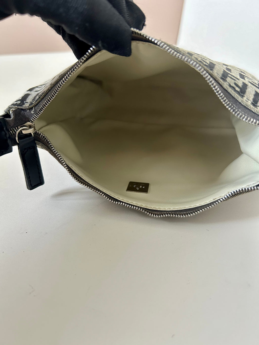 FENDI Zucchino blue and black old flower silver buckle small lunch box bag/underarm bag/side backpack