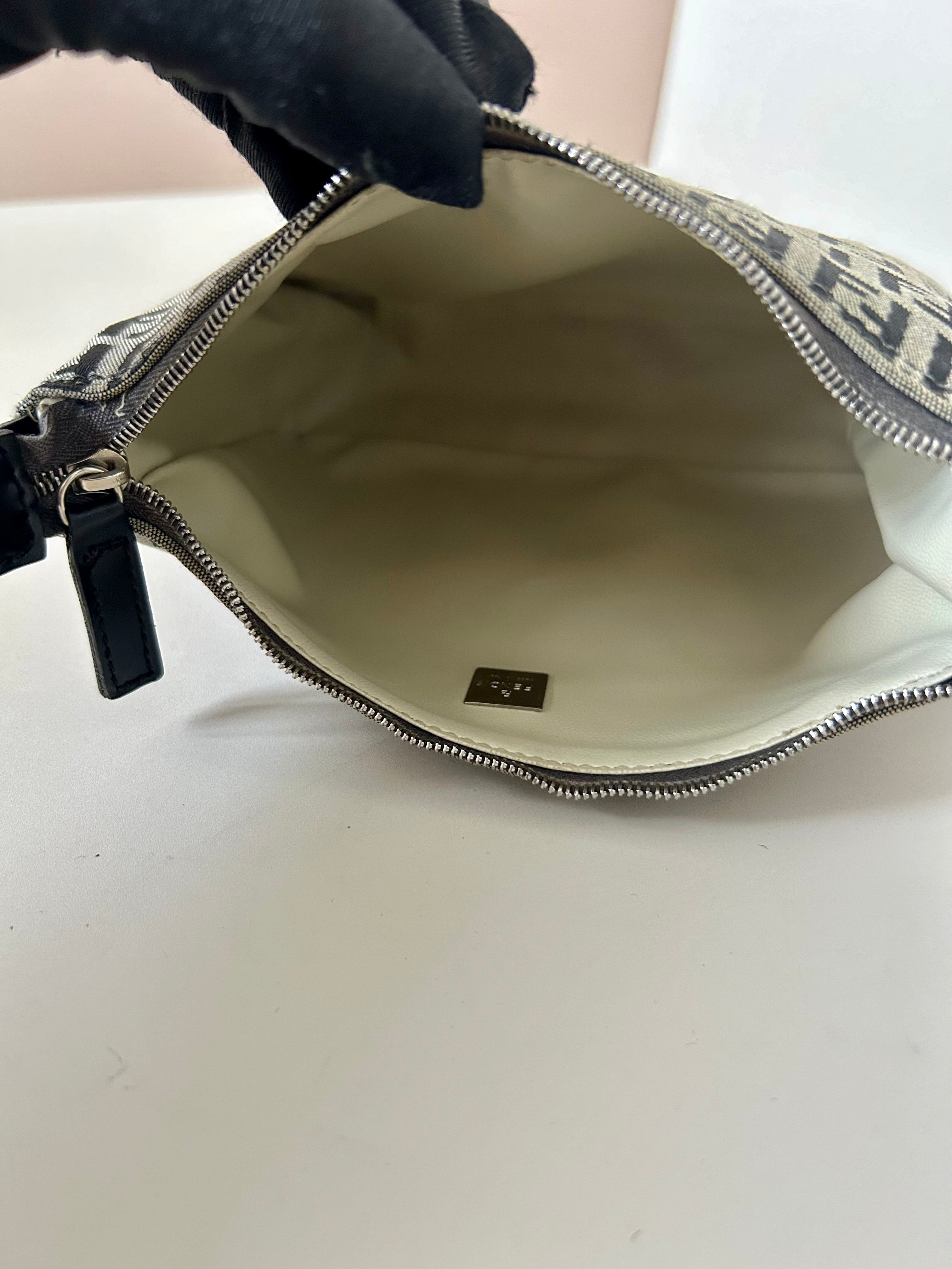 FENDI Zucchino blue and black old flower silver buckle small lunch box bag/underarm bag/side backpack
