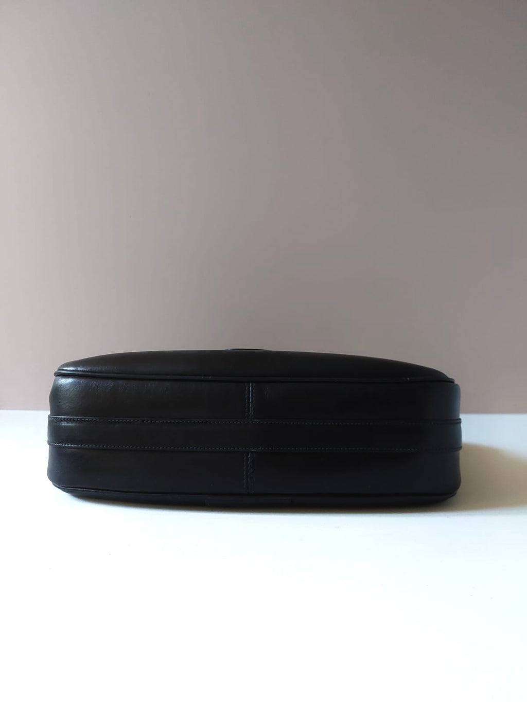 CELINE rare large gold Arc de Triomphe black saddle leather small bag / side backpack / shoulder bag