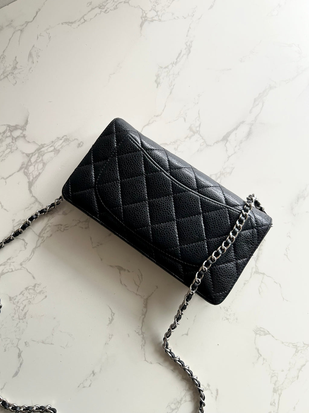 CHANEL Black Caviar Leather Long Wallet / Chain Side Bag / Crossbody Bag WOC