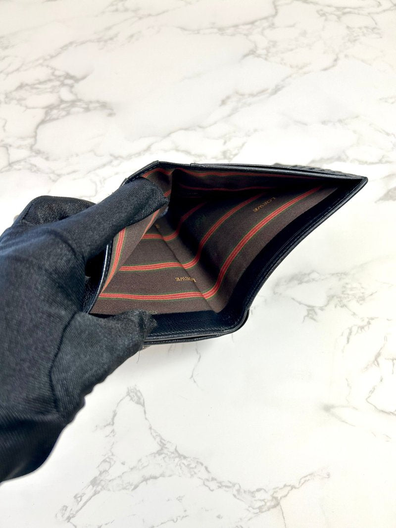 LOEWE rare snake bone black cowhide leather short wallet / small wallet / coin purse