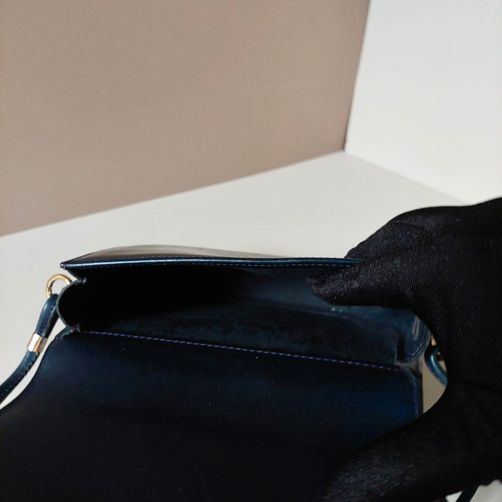 CELINE Blue Gold Arc de Triomphe Half Moon Leather Bobby Small Bag / Side Bag