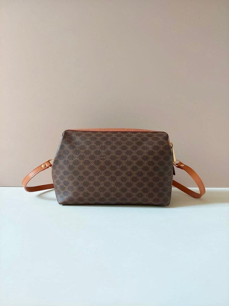 CELINE Medium Cloud Brown Old Flower Leather Side Bag/Messenger Bag/Clutch Bag