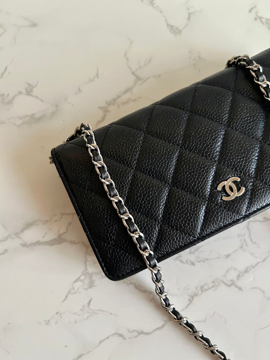 CHANEL Black Caviar Leather WOC Long Wallet / Side Bag / Crossbody Bag