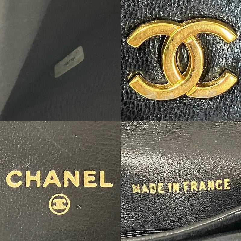 CHANEL 稀有黑色小羊皮革金標中長夾/錢包 - 日本中古二手Vintage