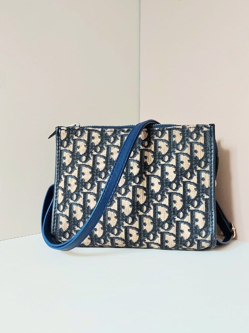 CHRISTIAN DIOR dark blue monogram shoulder bag/side bag/oblique bag - Japanese second-hand Vintage