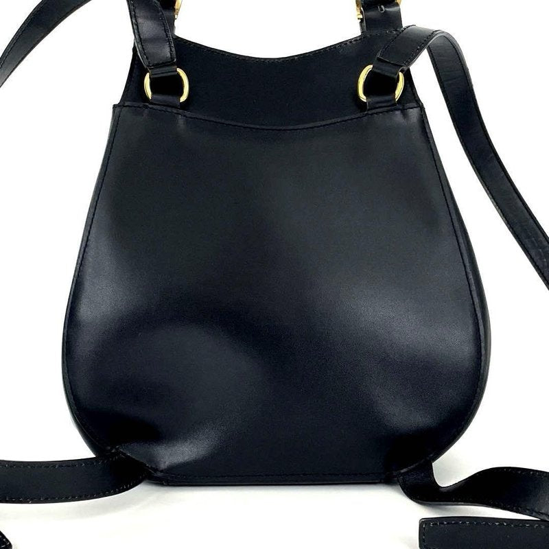 CELINE 稀有黑金色圓弧翻蓋皮革後背包
