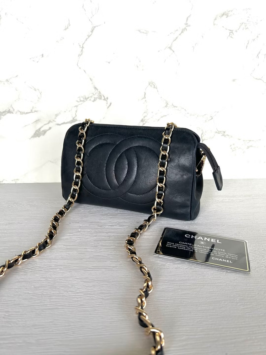 Chanel黑色小羊皮革斜背包 單肩包 側背包 中古包