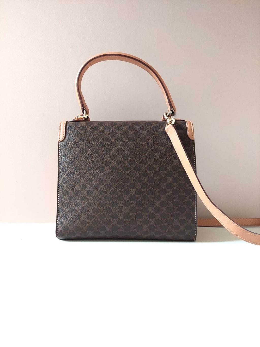 CELINE rare coffee color old flower small Kelly / side bag / oblique bag / handbag