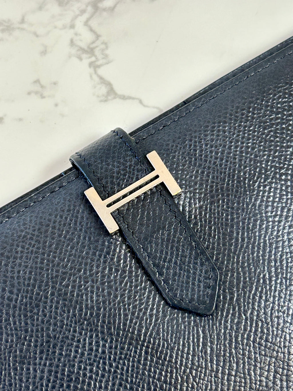 HERMES Bearn 黑色銀扣羊皮皮革長夾/錢包