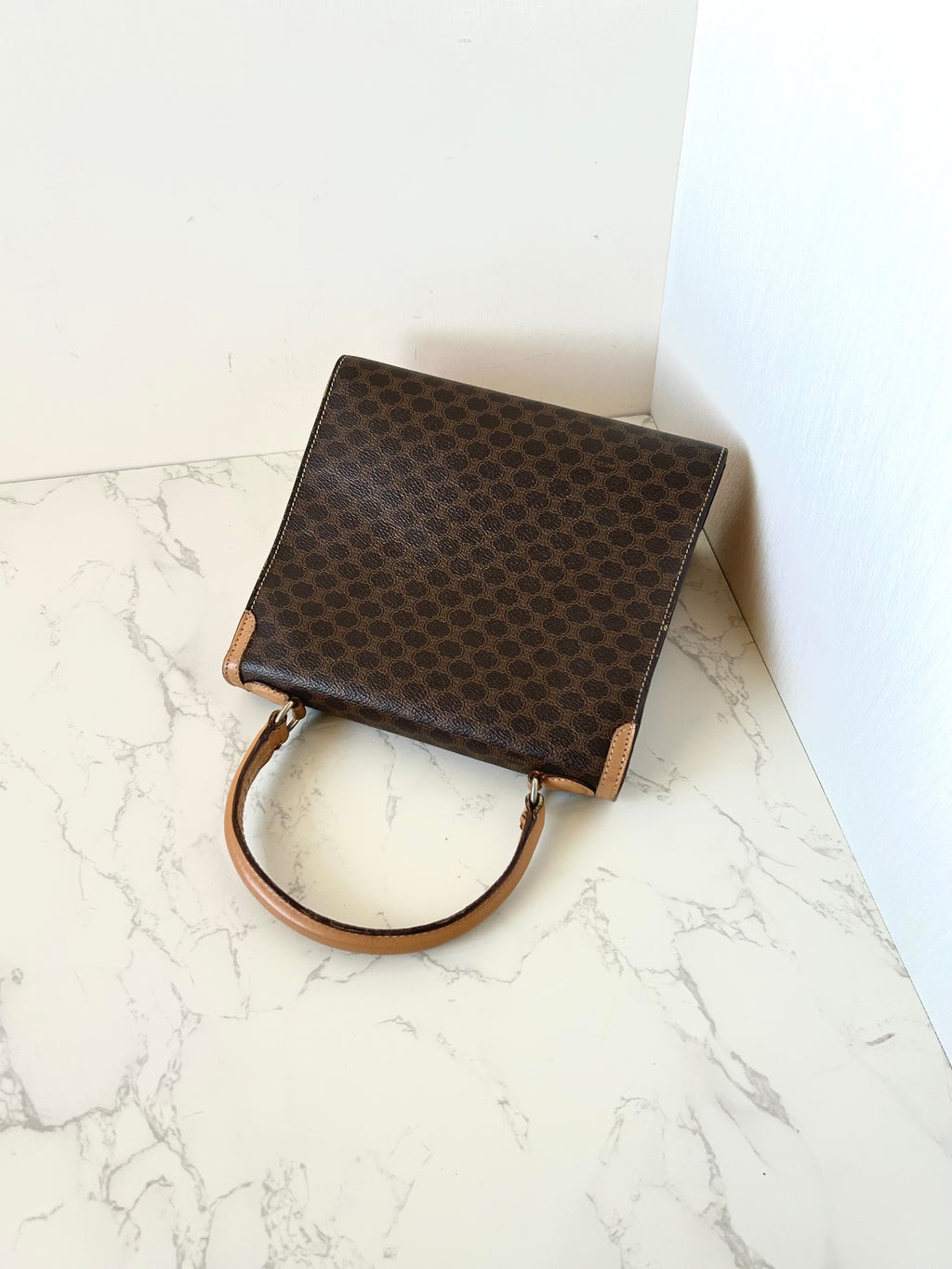 CELINE rare small brown old flower Kelly bag/side bag/crossbody bag/handbag