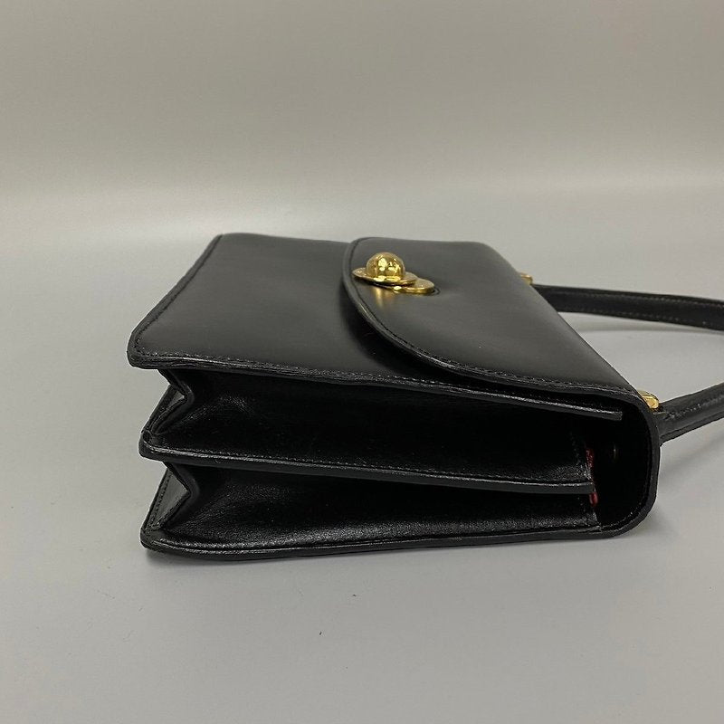 CELINE rare rotating golden planet black leather small bag / side backpack / underarm bag