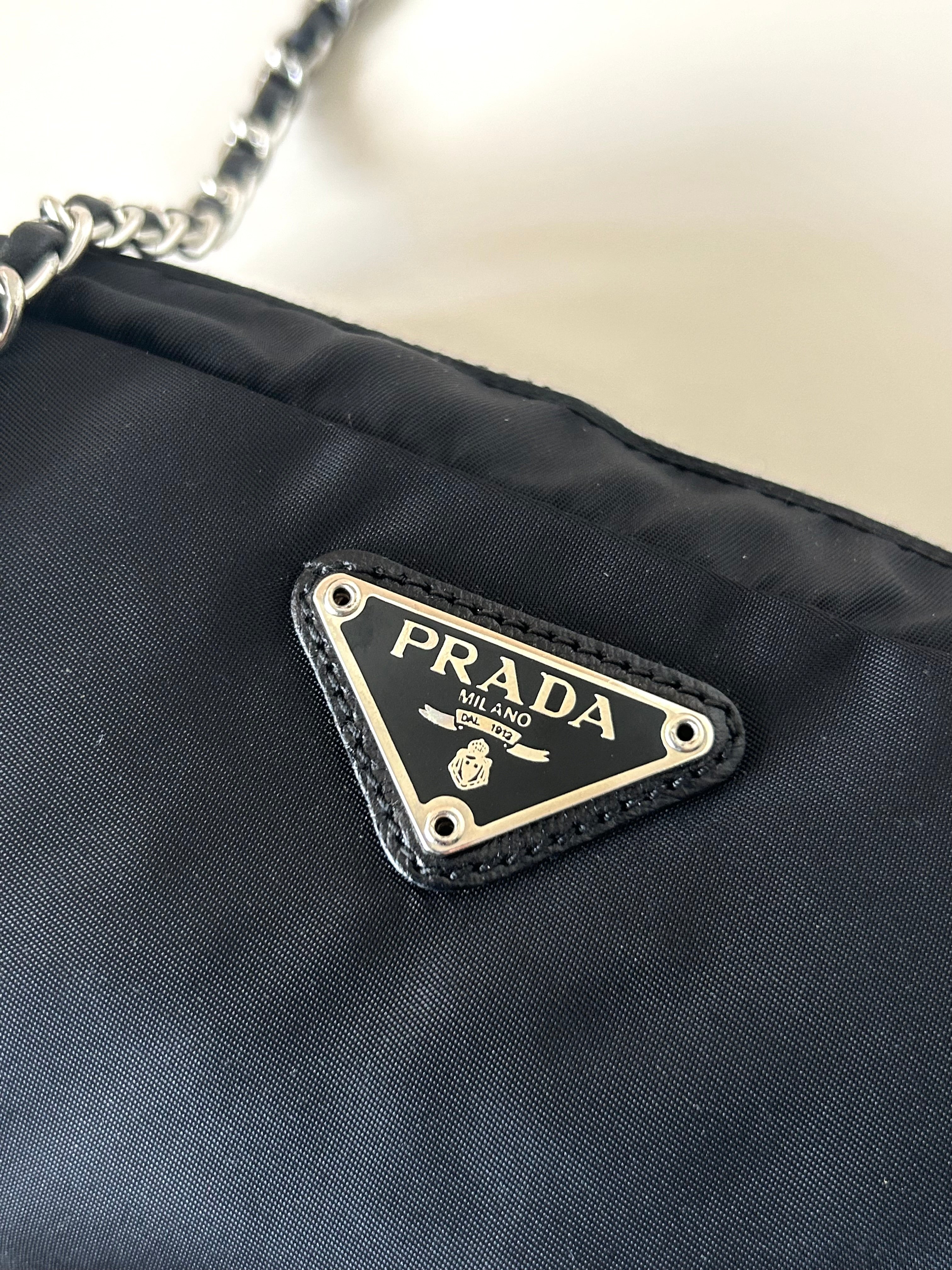 PRADA parachute black chain small bag/shoulder bag/side backpack