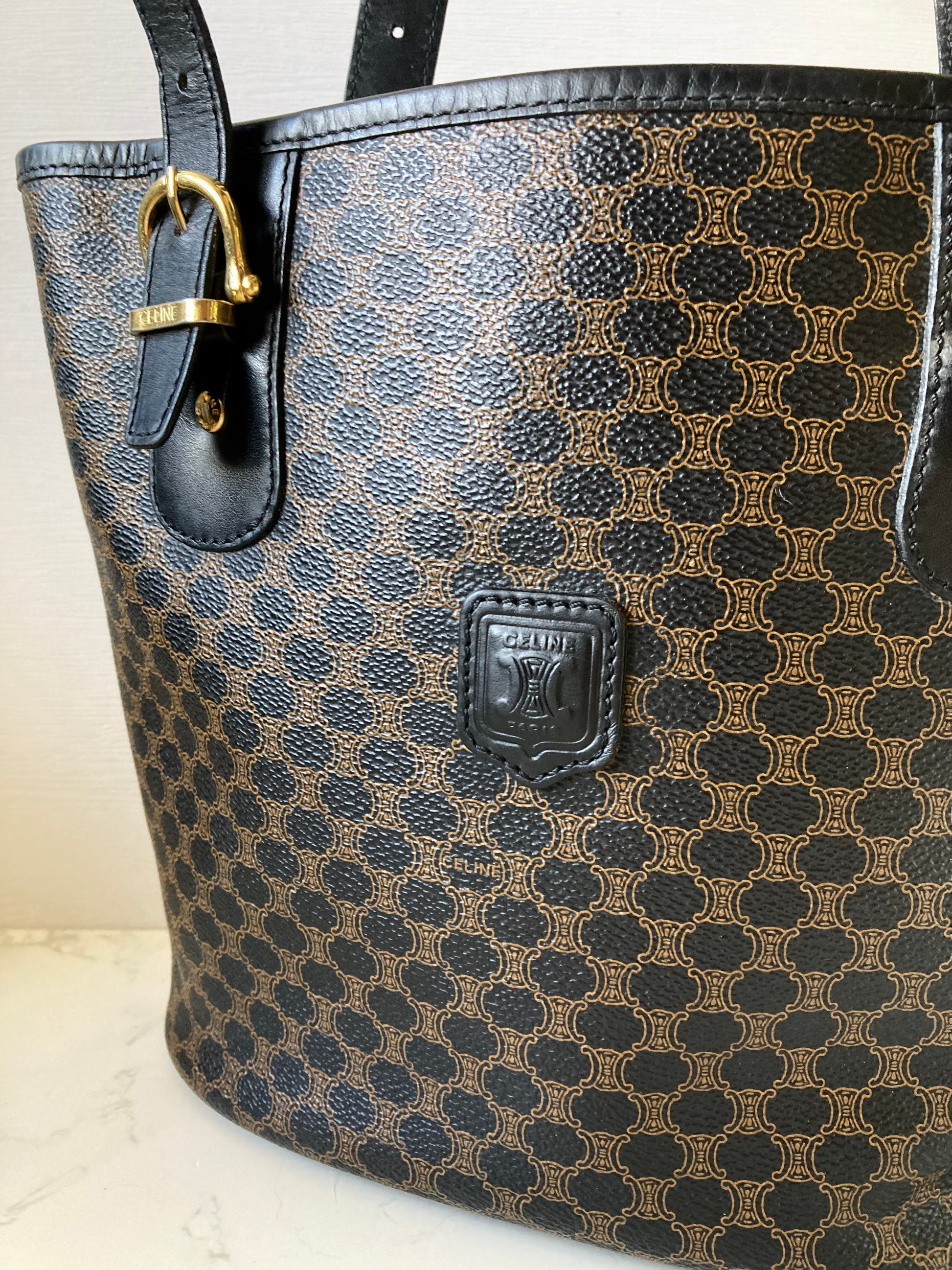 CELINE Rare Black Triomphe Monogram Tote Bag