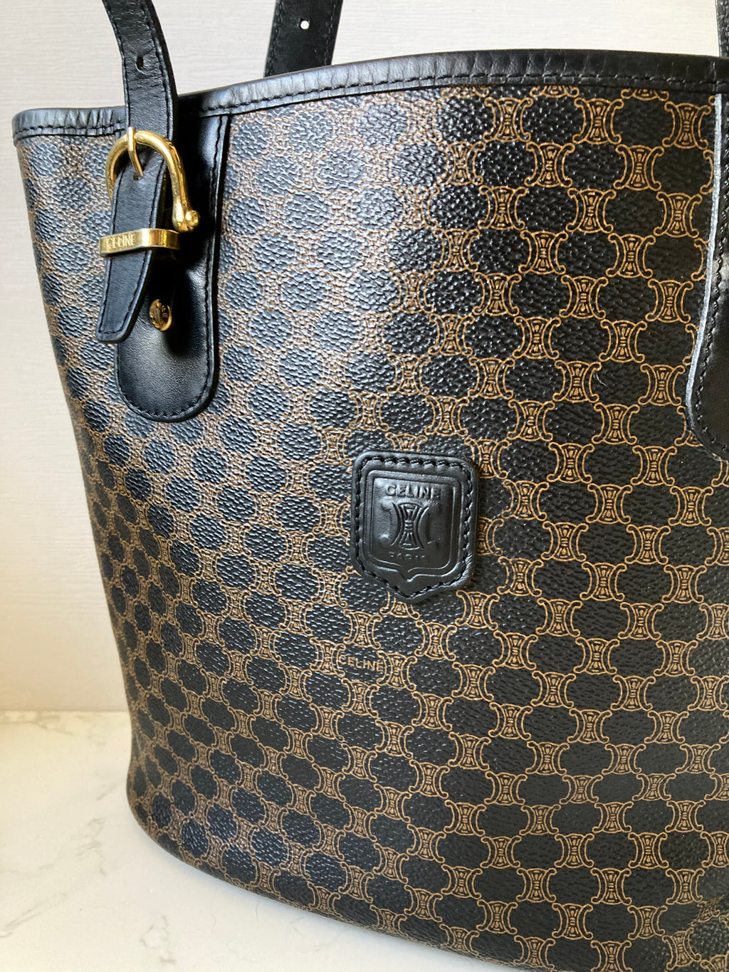 CELINE Rare Black Triomphe Monogram Tote Bag