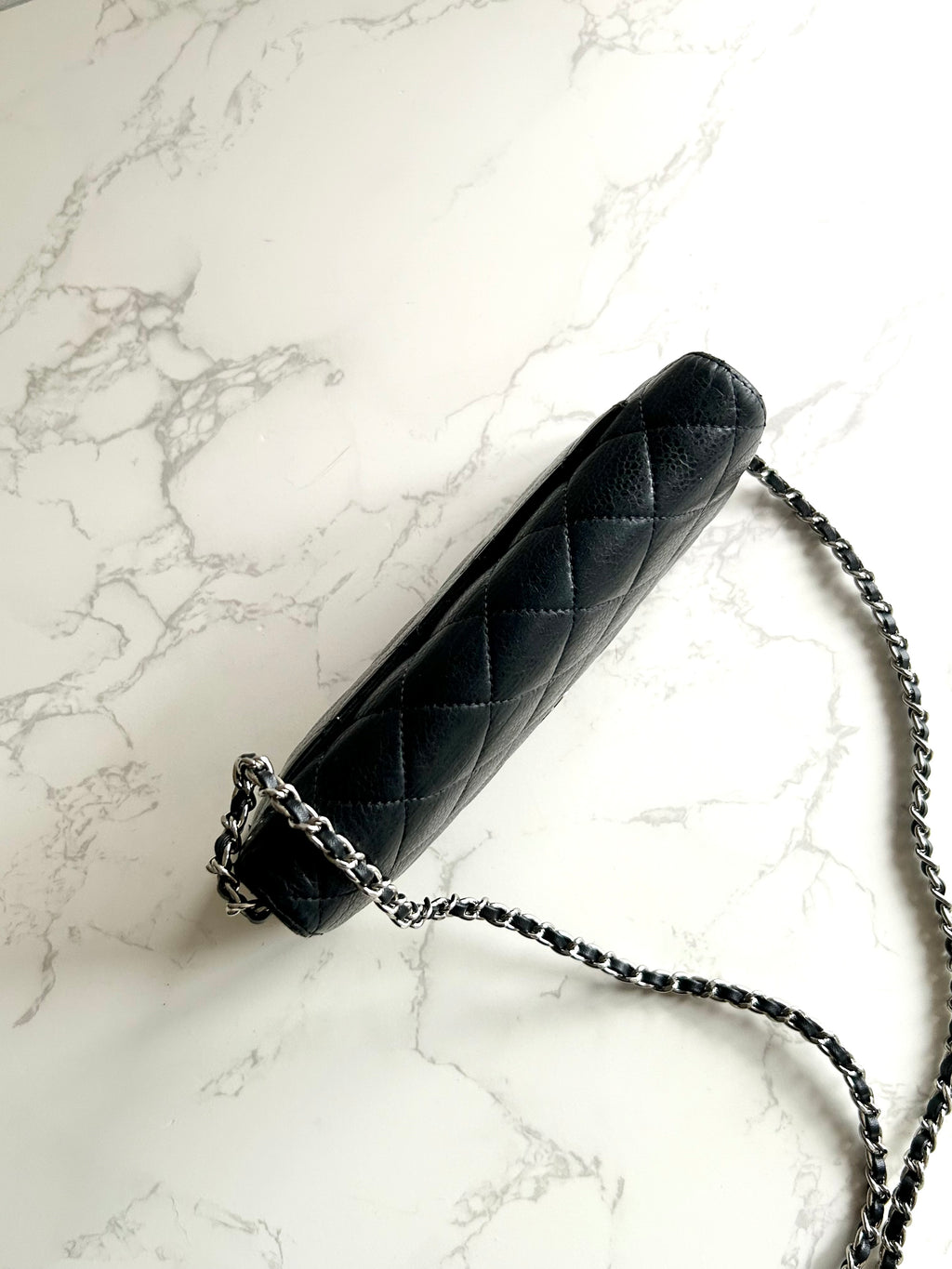 CHANEL Black Caviar Leather Long Wallet / Chain Side Bag / Crossbody Bag WOC