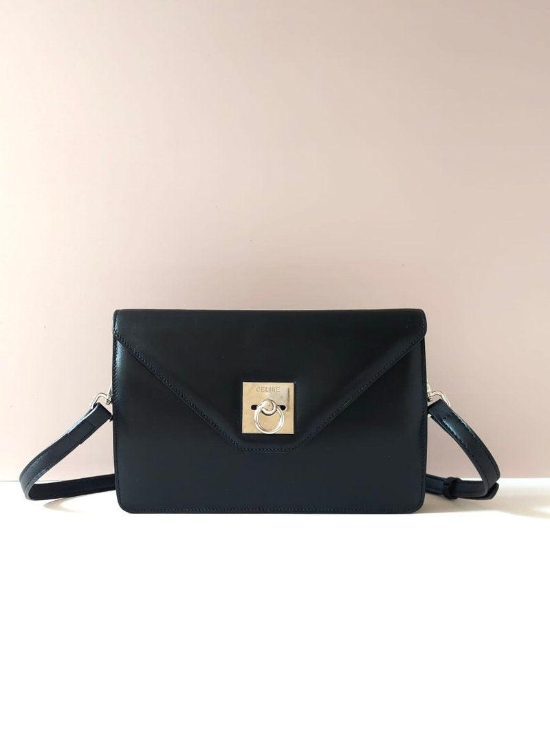 CELINE black silver ring envelope box small clutch/side bag/crossbody bag