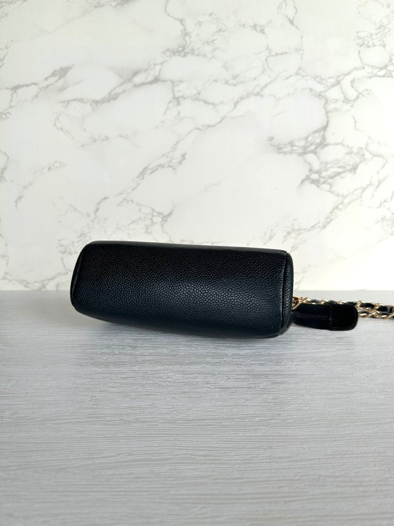 CHANEL Rare Black Caviar Leather Chain Small Bag/Side Bag/Messenger Bag/Clutch Bag